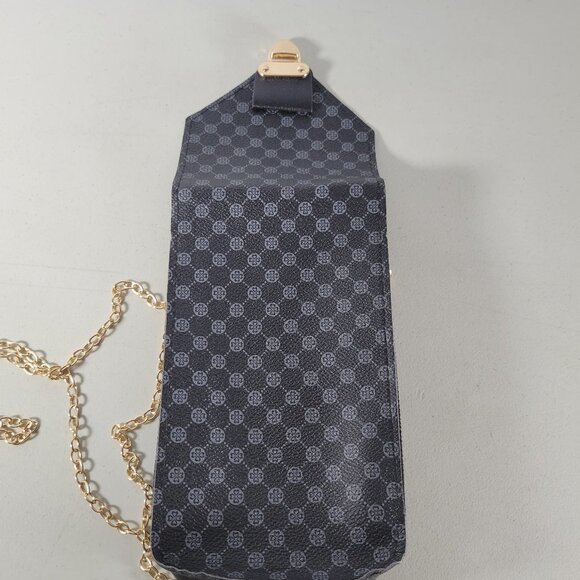 Geometric Pattern Phone Bag  Womens Fashion  Flap  Gold Chain Shoulder Bag - Picture 5 of 6